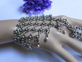 Silver Metal Hand Chain Bracelet Multi Small Balls Mini Flowers